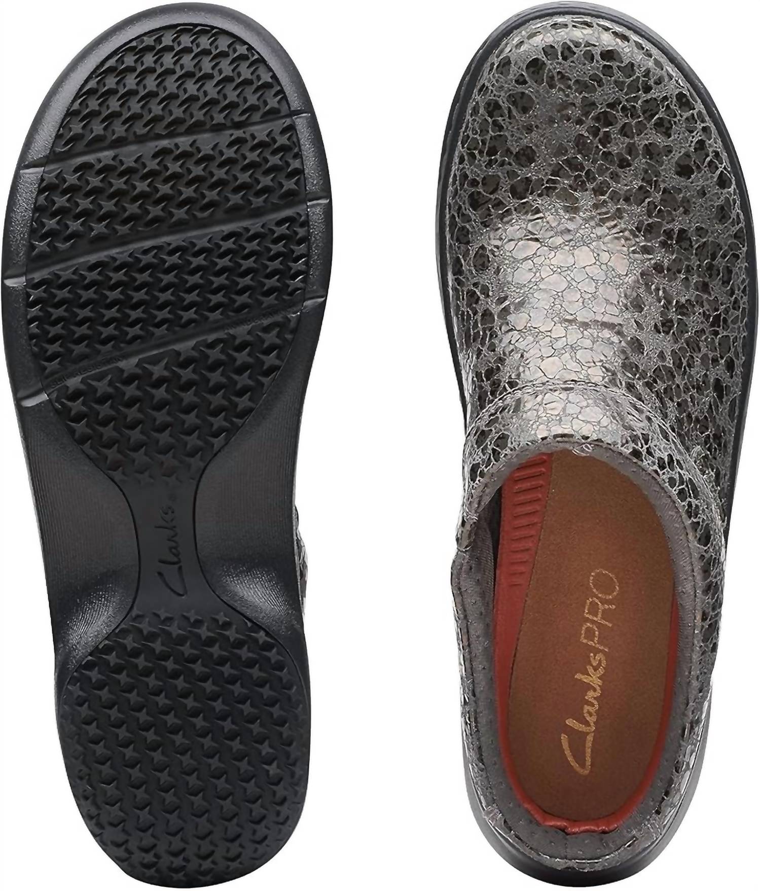 Clarks Women's Pro Clog in gun metal - women's shoe - detail view