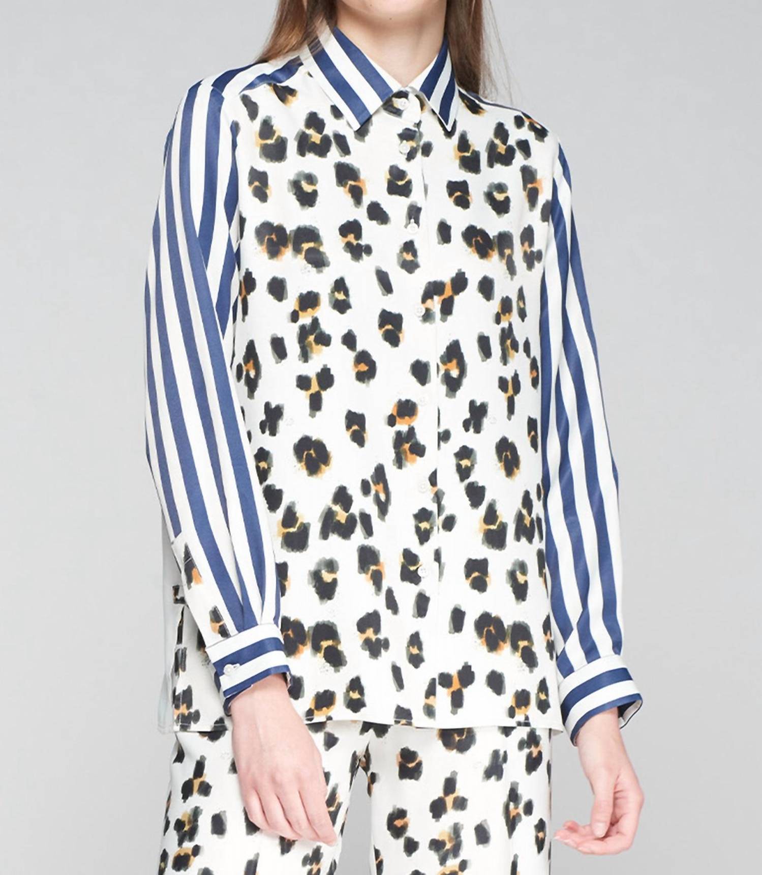 Vilagallo - Animal Print Stripe Blouse