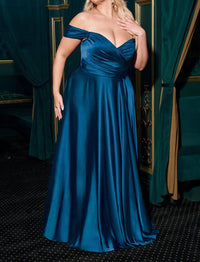 Cinderella Divine - Long Off Shoulder A-line Satin Gown Dress
