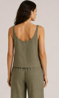Michael Stars - Zora Herringbone Linen Straight Neck Sleeveless Tank