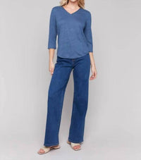 Charlie B - 3/4 Sleeve V-neck Top