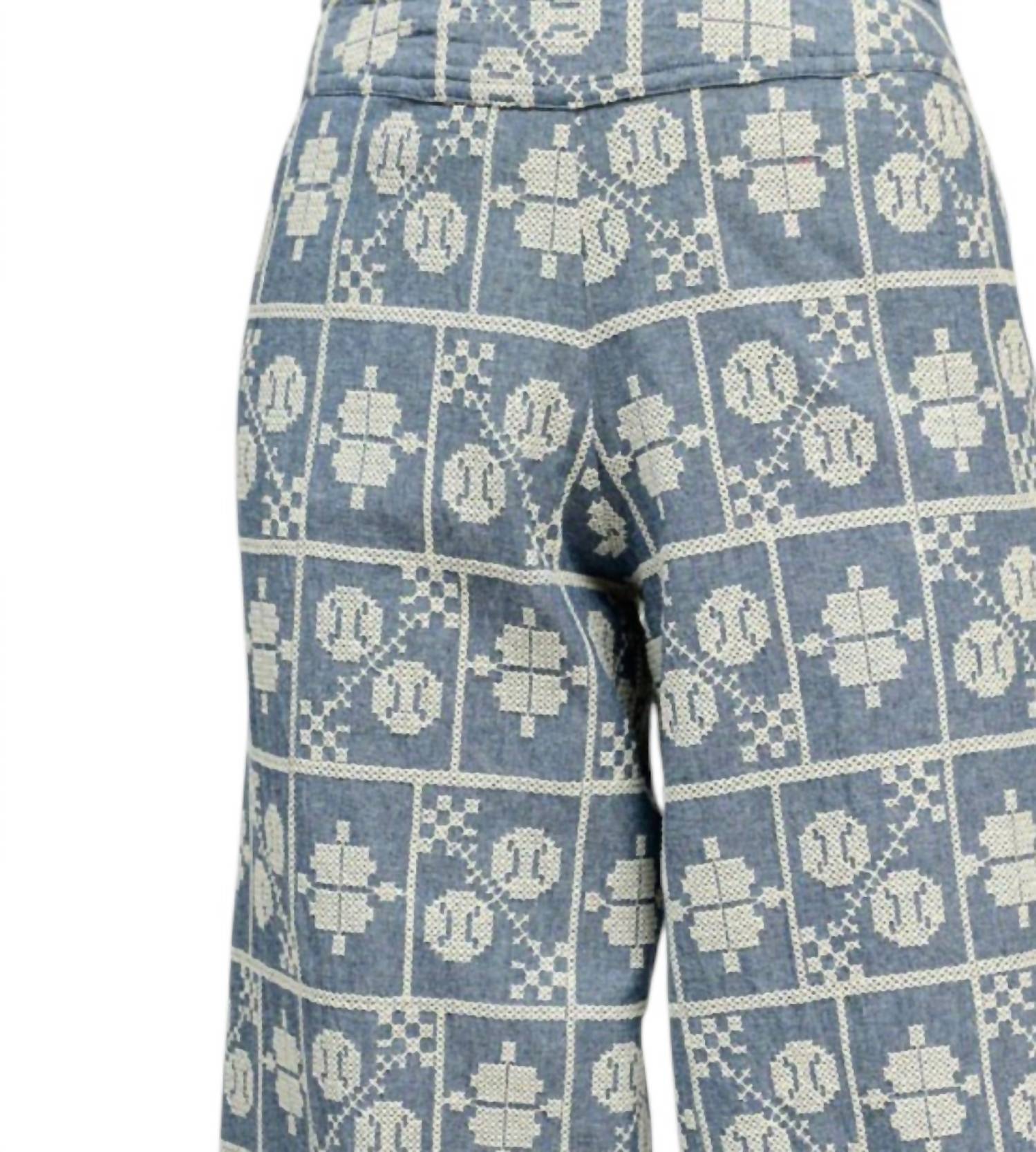 Ivy Jane Embroidered Wide Leg Pant in indigo - women's pants - detail view