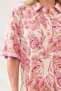 Tribal - Short Sleeve Collared Shift Mini Dress