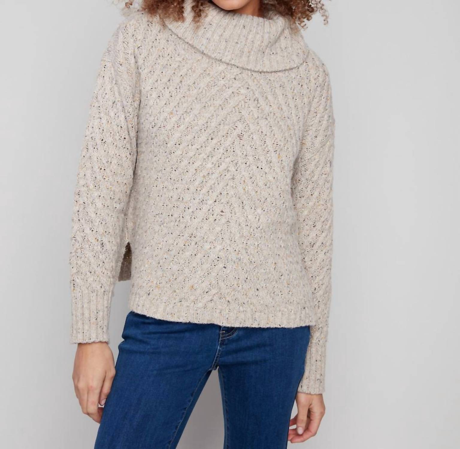 Charlie B - Cowl Neck Diagonal Cable Sweater