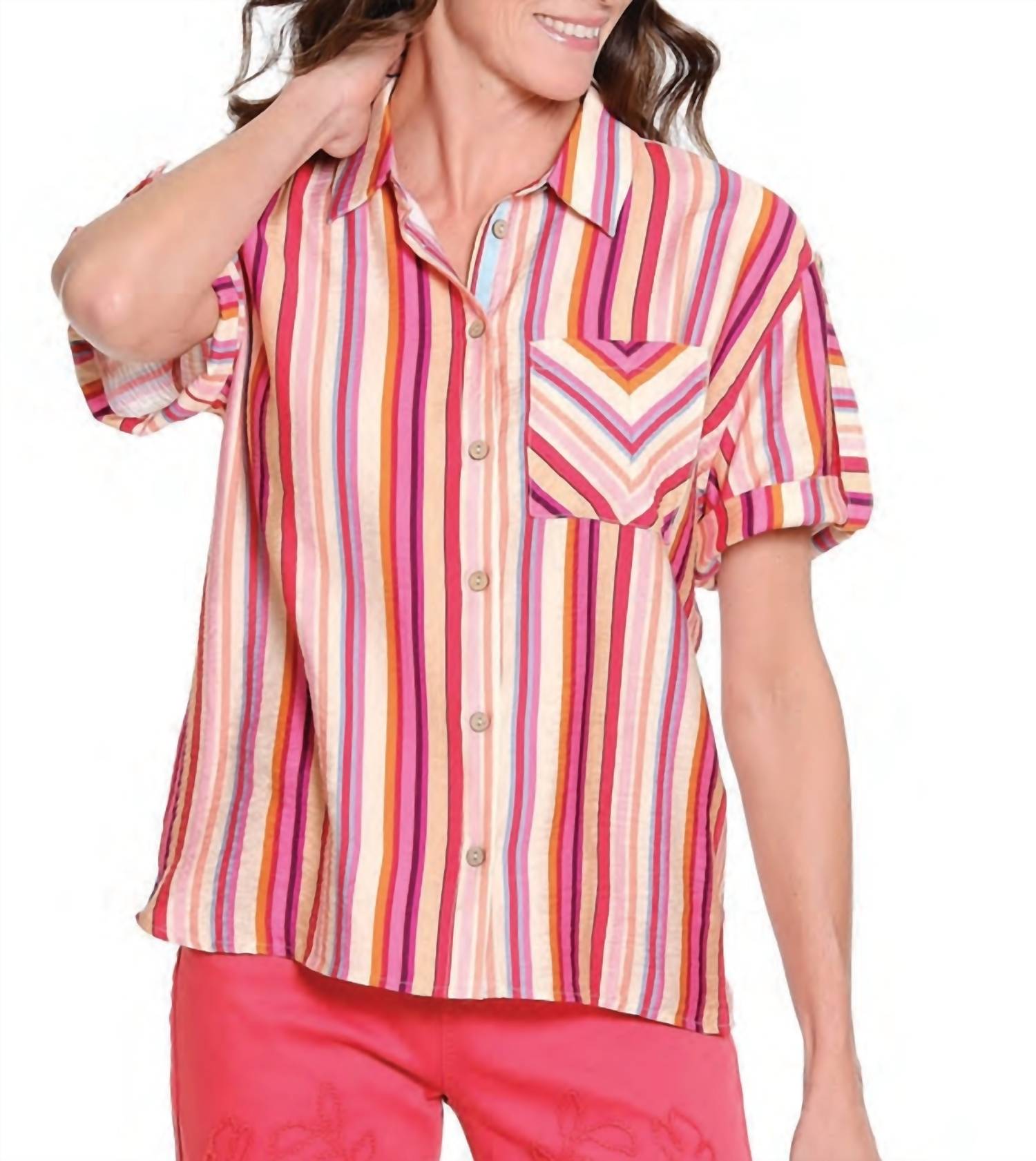 Tru Luxe - Printed Camp Shirt