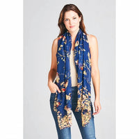 La Soul - Women's Birds And Cherry Blossom Printed Lightweight Scarf Wrap