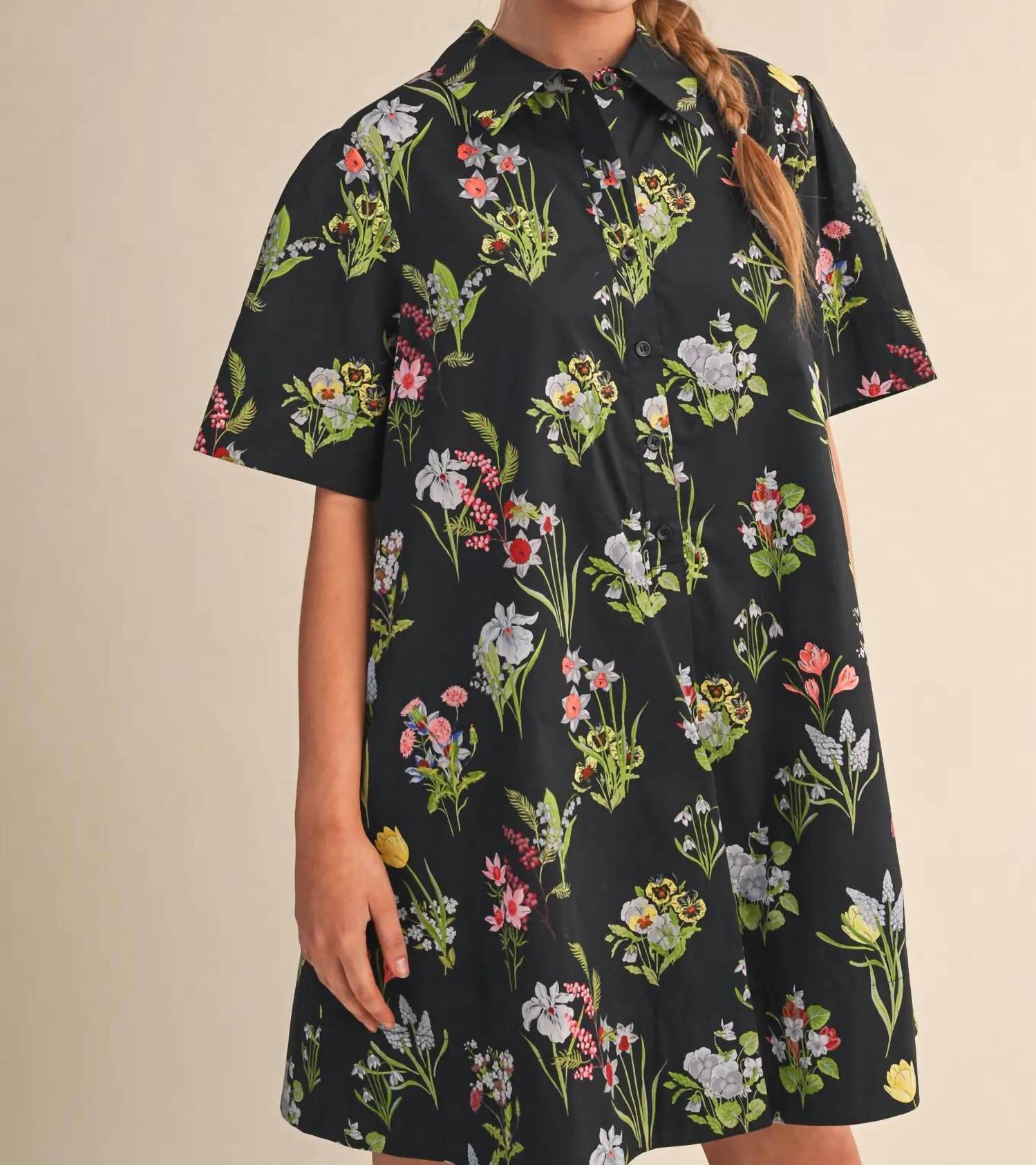 &Merci - Short Sleeve Button Down Mini Dress
