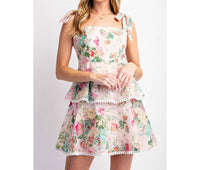 Sweet Generis - Lovely Print Eyelet Tiered Mini Dress