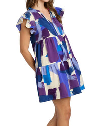 Umgee - Brushstroke Smocked Flutter Sleeve Dress