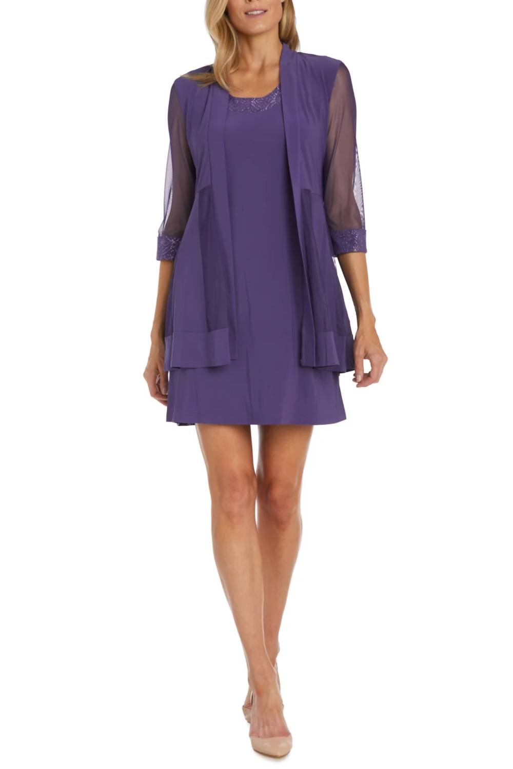 R&M Richards - Sparkle Mesh Knee-Length Jacket & Dress Set