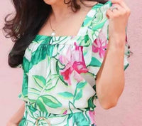 LAVENDER BROWN Kyra Top in green multi floral - women's blouse - detail view