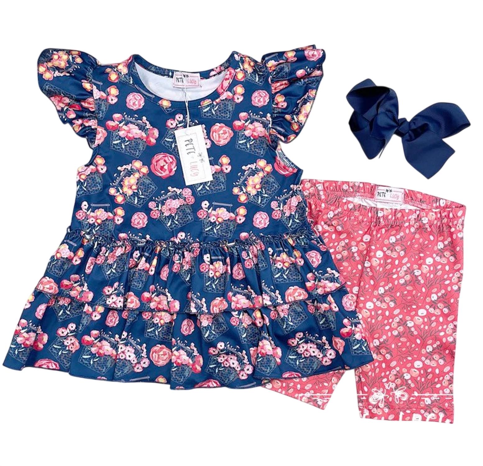 Pete + Lucy - Girls Basket Of Peonies Short Set