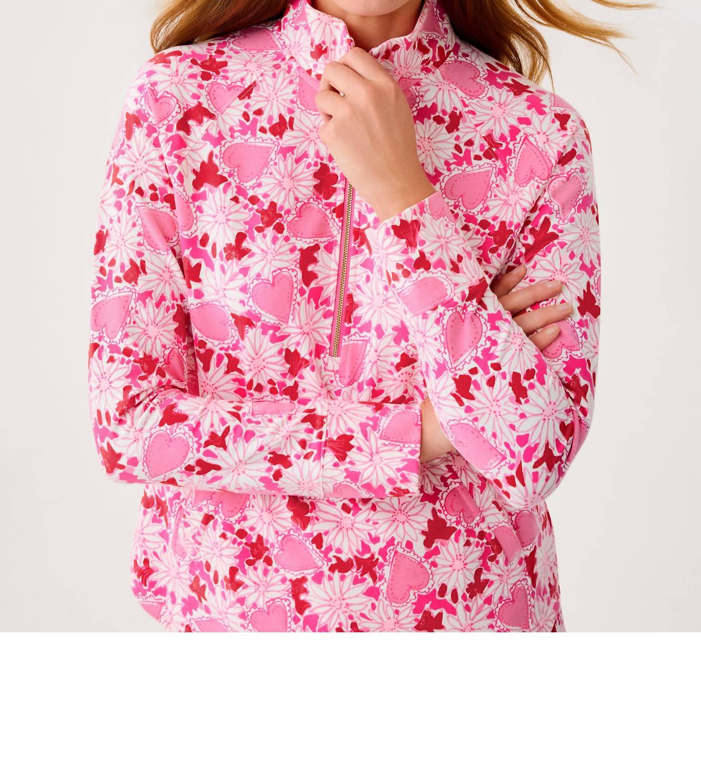 Lilly Pulitzer Skipper Popover Half Zip Pullover in coconut dear heart - women's top - alternate view