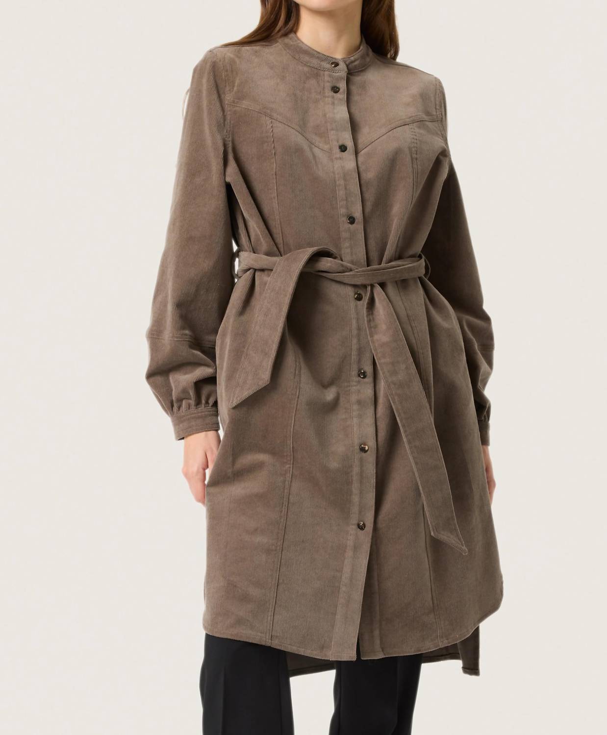 Soaked In Luxury - Helle Corduroy Knee Length Shirt Midi Dress