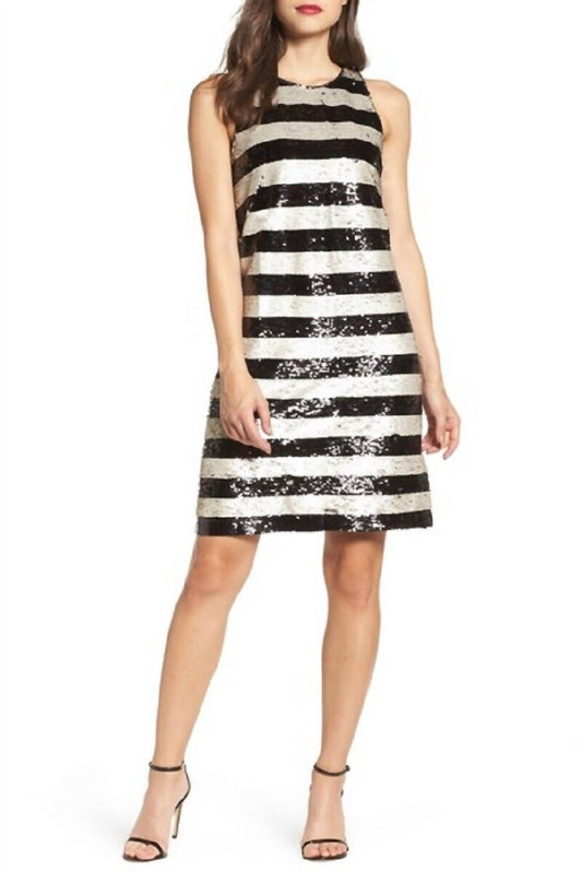 Eliza J - Reversible Sequin Striped Shift Cocktail Dress