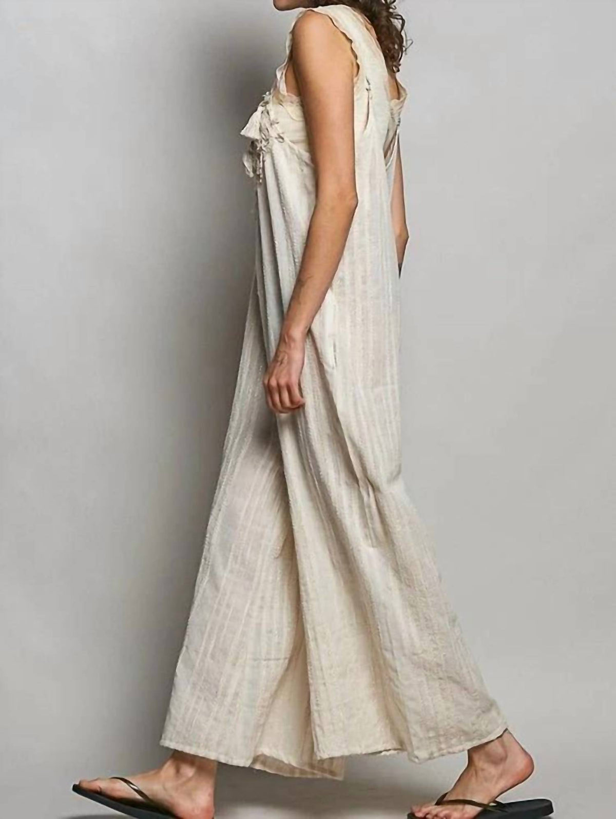 Pol - Women's Artisan Stripe Cotton Tassel Raw Edge Jumpsuit