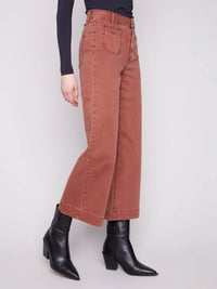 CHARLIE B Cropped Flair Legged Front Patch Pocket Pant in sepia - women's jeans - view 4