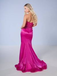Tiffany Designs - Applique Strapless Slit Gown