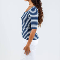 Goldie - Rebecca Striped Rib Half Sleeve Top