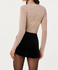 ASTR Kyra Sheer Metallic Top in champagne - women's long sleeve top - alternate view
