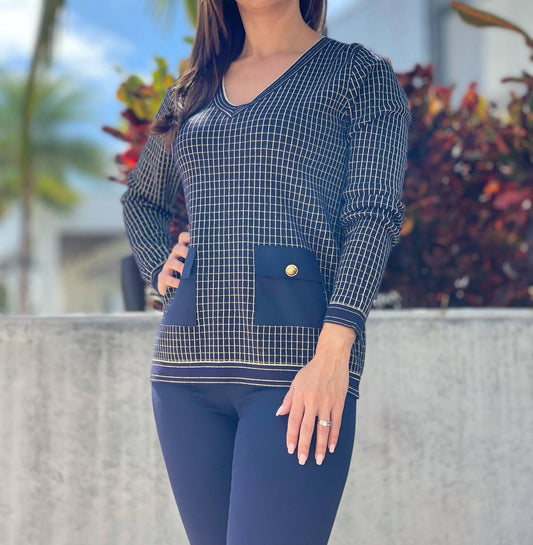 Leo Ugo - V Neck Box Print Faux