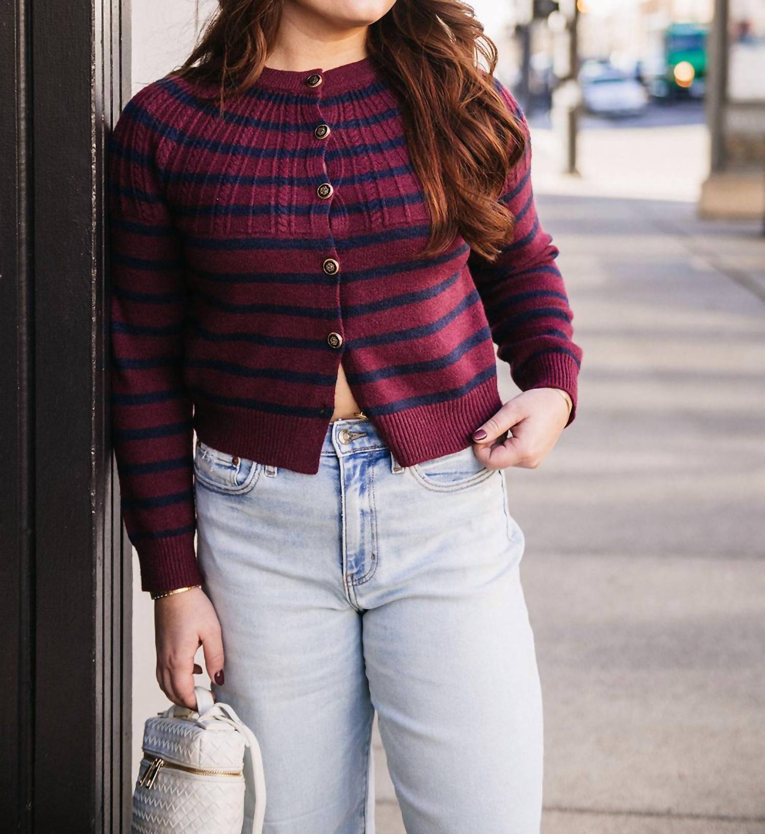 Heartloom - Stripe Cable Knit Cardigan