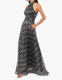 Betsy & Adam - Vilma Halter Neck Foil Print Maxi Dress