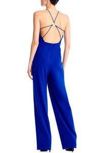 Aidan Mattox - V-neck Sting Tied Solid Crepe Jumpsuit