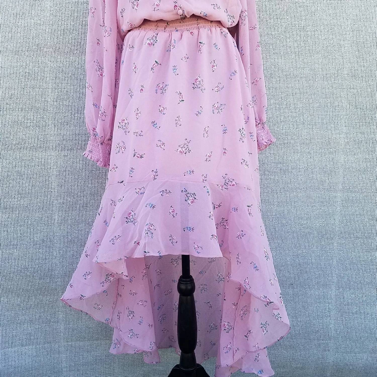 1.State - Asymmetrical Long Sleeves Floral Dress