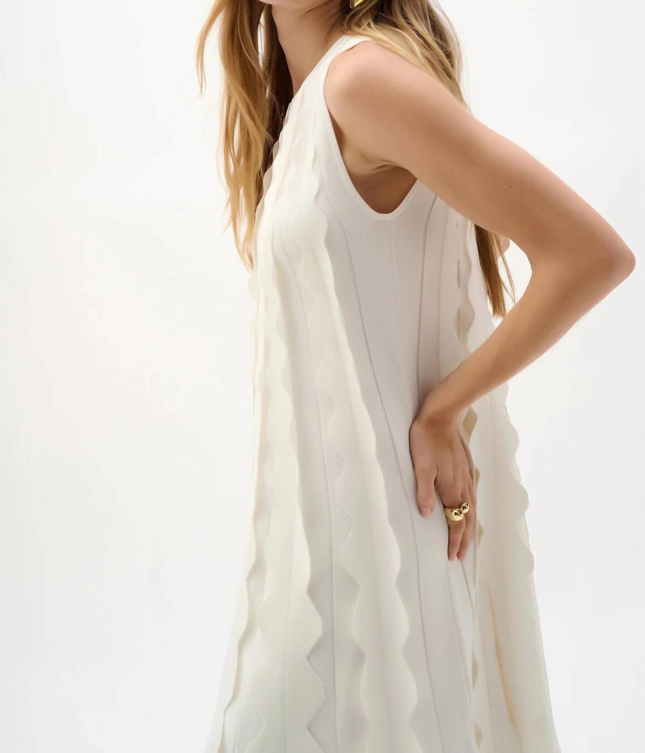 Joseph Ribkoff - Scalloped Sweater Knit A-line Dress