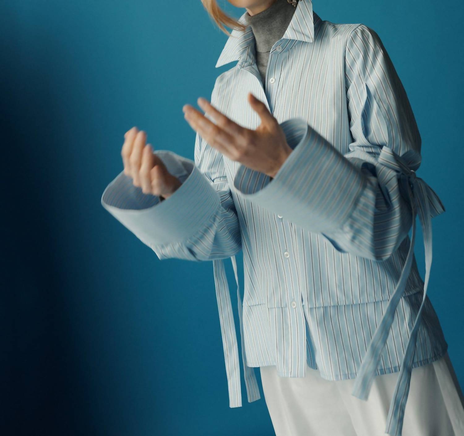 Kika Vargas Park Classic Long Sleeve Shirt in blue stripes poplin - women's long sleeve top - view 5