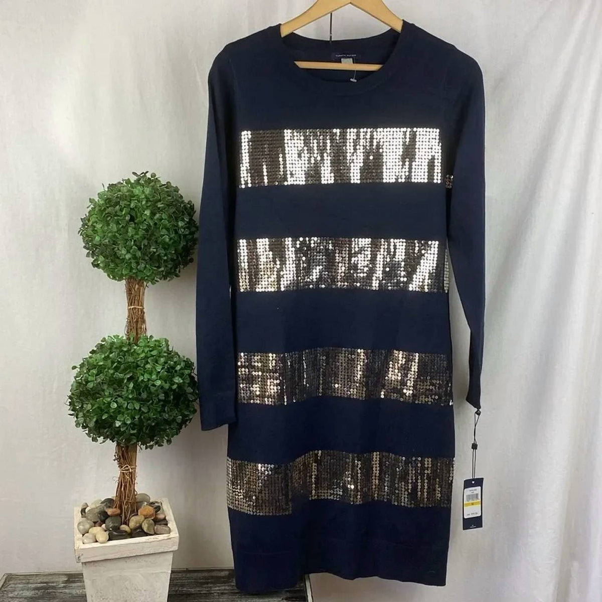 Tommy Hilfiger - Sequins Stripe Long Sleeve Mini Dress