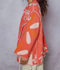 Pol - Stitch Detail Floral Collared Relaxed Fit Cardigan