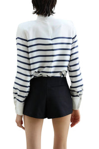 Francoise Johanna Silk Collar Blouse in stripe navy - women's blouse - detail view