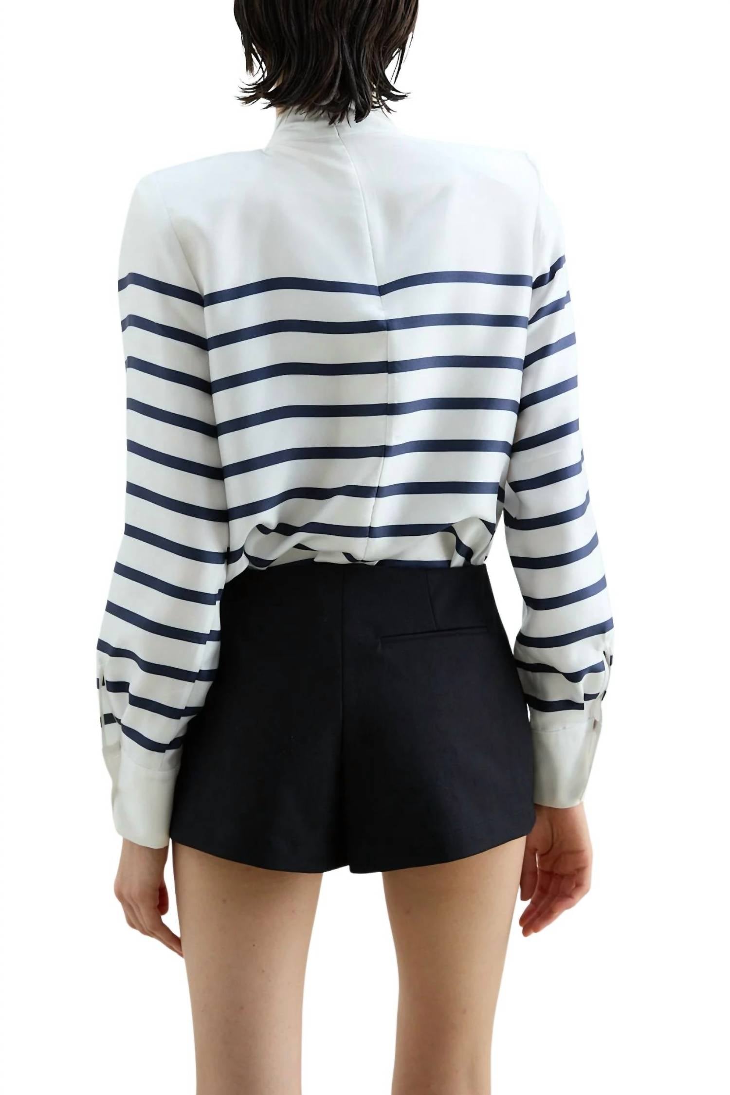 Francoise Johanna Silk Collar Blouse in stripe navy - women's blouse - detail view