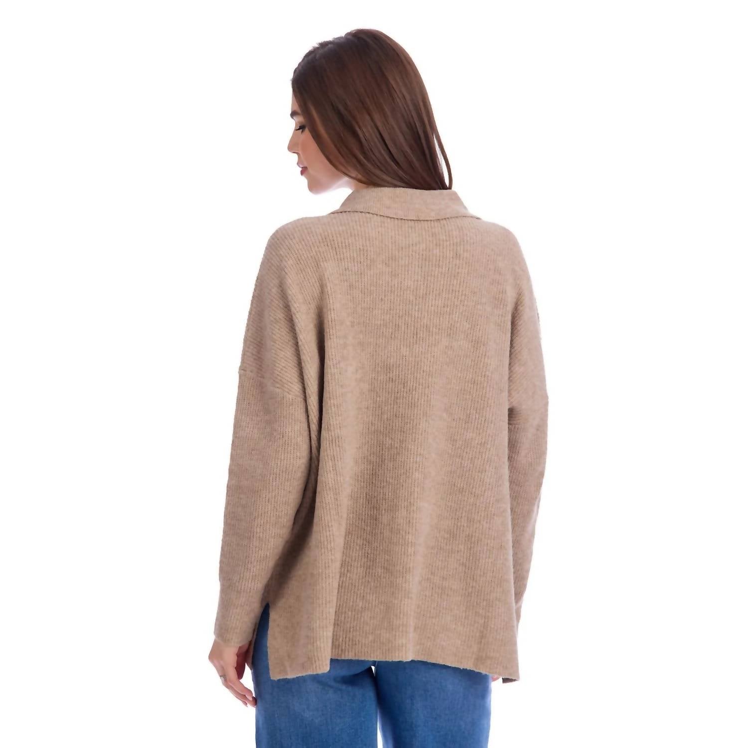 mudpie Noa Collared Sweater in tan - women's sweater - detail view