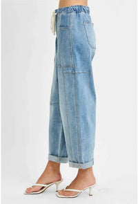 Risen - Crop Wide Barrel Cargo Pocket Jeans