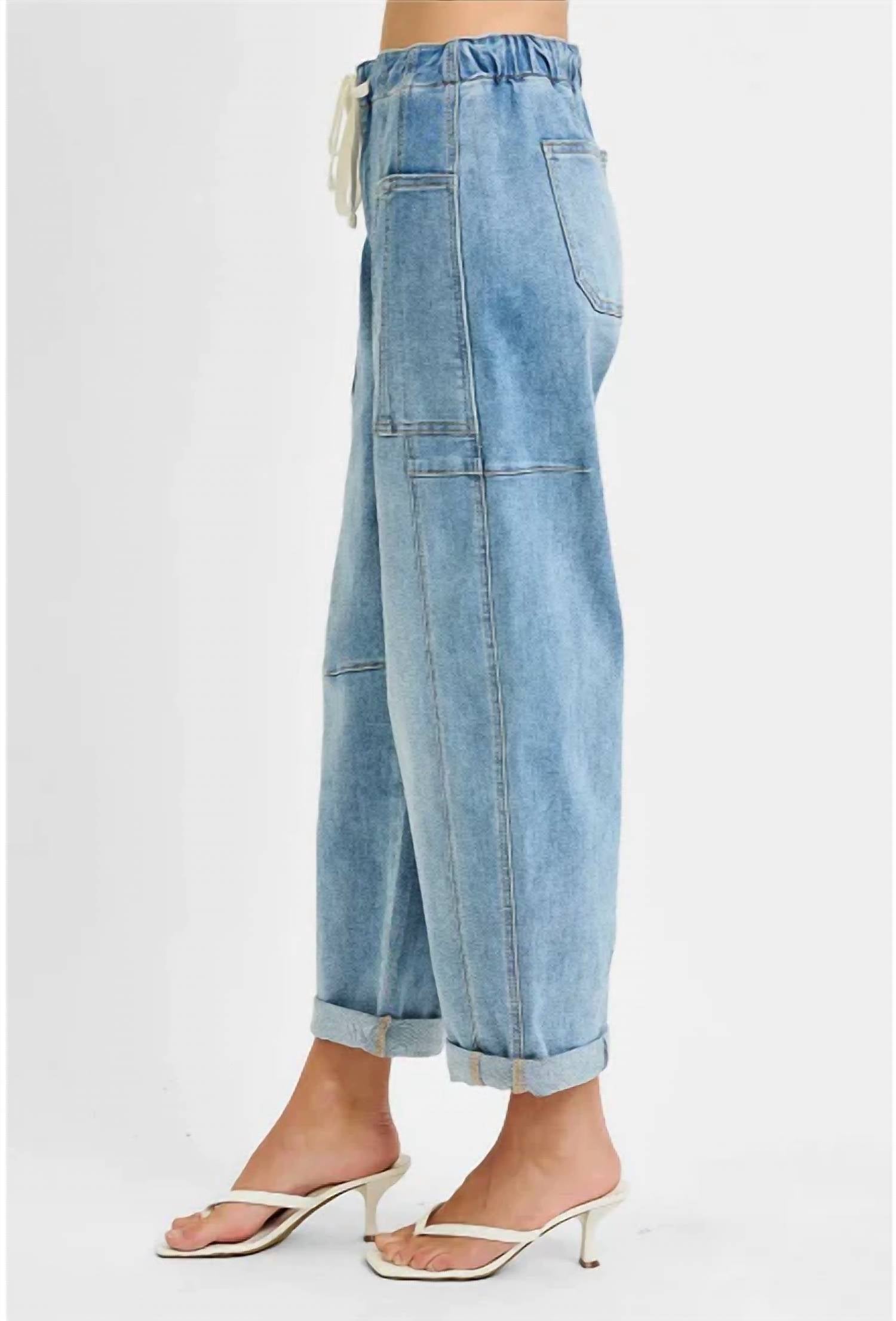 Risen - Crop Wide Barrel Cargo Pocket Jeans