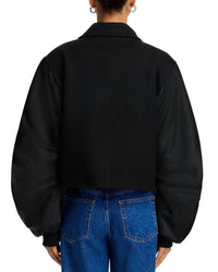 STEVE MADDEN Yvonne Satin Bomber Jacket in black - women's jacket - detail view