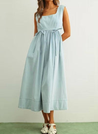 Miou Muse - U-neck Sleeveless Chambray Dress