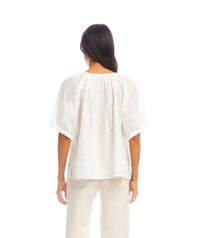 Karen Kane - Short Sleeve Embroidered Peasant Top - Petite Size
