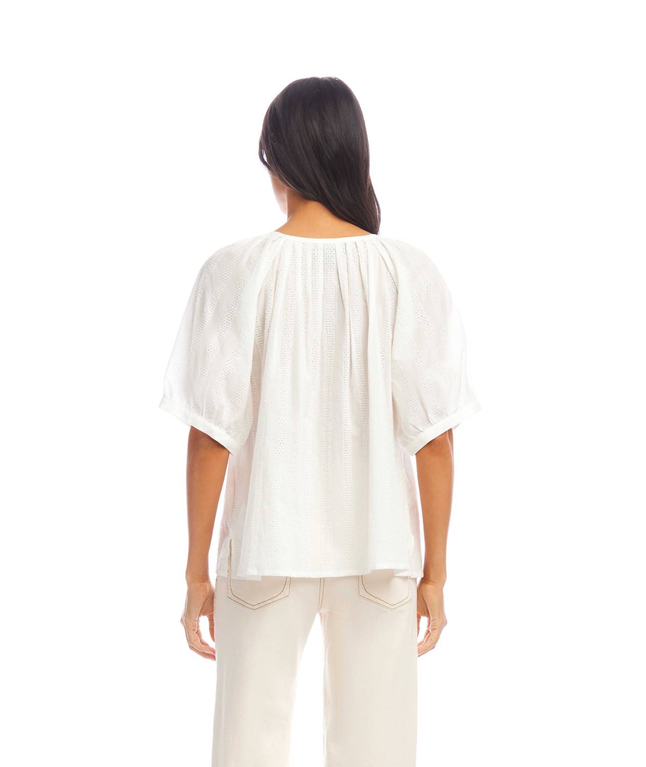 Karen Kane - Short Sleeve Embroidered Peasant Top - Petite Size