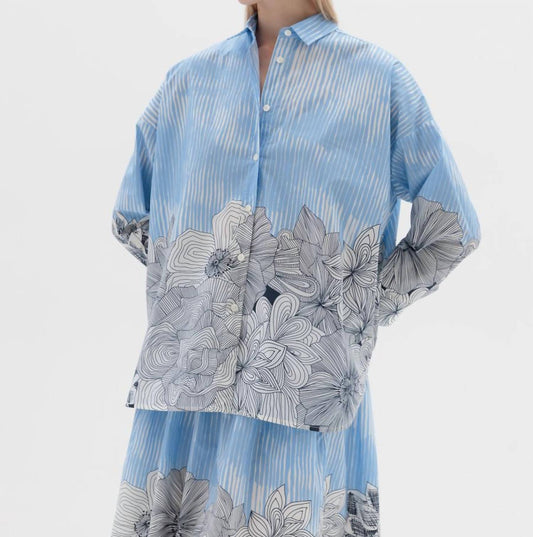 Rosso35 - Patterned Collared Long Sleeve Top