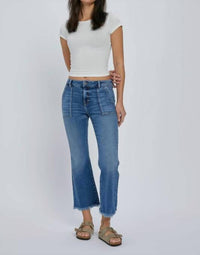 Hidden - Frayed Hem Cargo Crop Flare Jean
