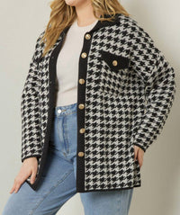 Entro - Sweetest Memory Curvy Houndstooth Cardigan - Plus
