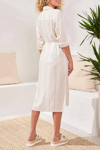 Tribal - Shimmer Stripe Button-front Cover-up Midi Dress