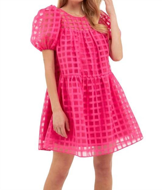 2.7 August Apparel - GRIDDED PUFF SLEEVE DRESS