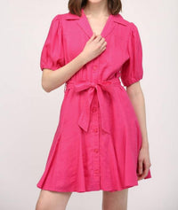 Fate - City Bloom Puff-sleeve Linen Mini Dress