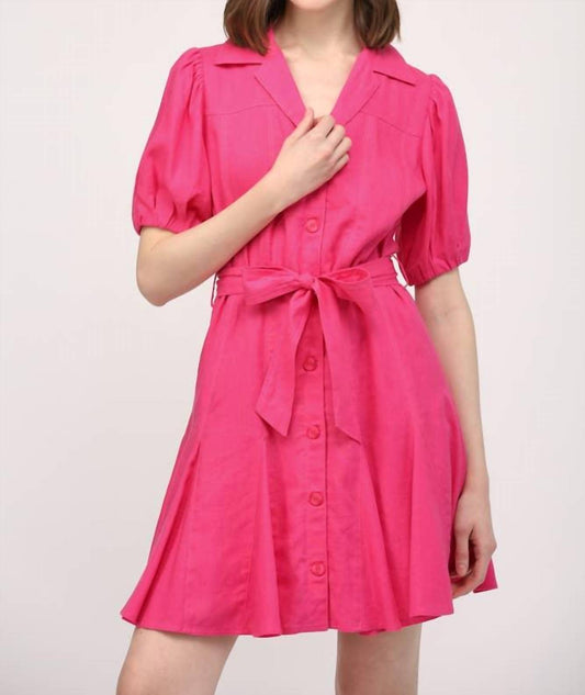 Fate - City Bloom Puff-sleeve Linen Mini Dress