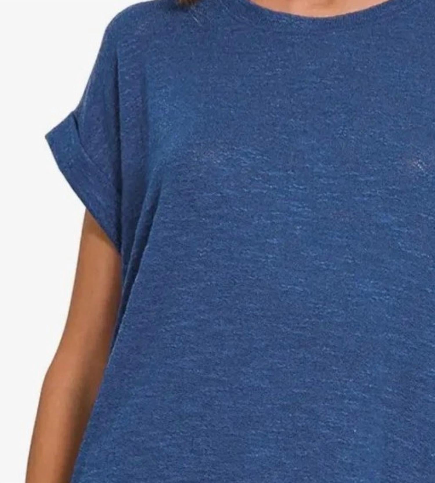 Zenana - Slub Rolled Sleeve Tee